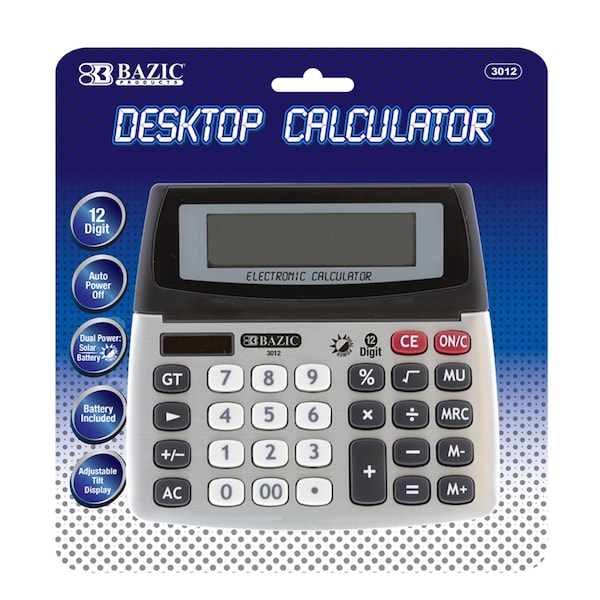 Bazic Products BAZIC 12-Digit Dual Power Desktop Calculator with Adjustable Display 3012 - main